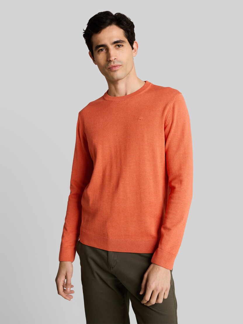 Basic Strickpullover aus Baumwolle von Men, chili orange melange