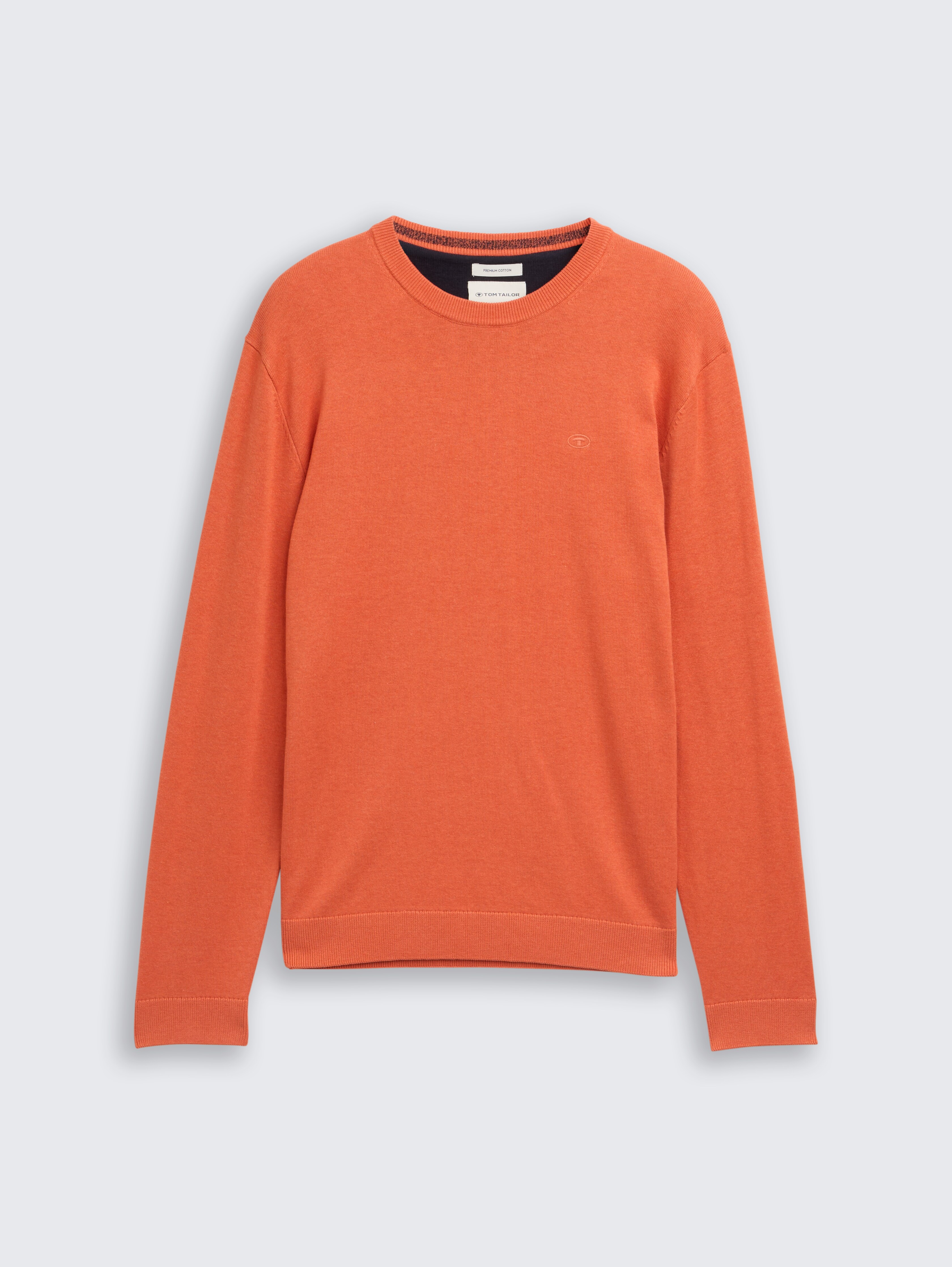 Basic Strickpullover aus Baumwolle von Men, chili orange melange