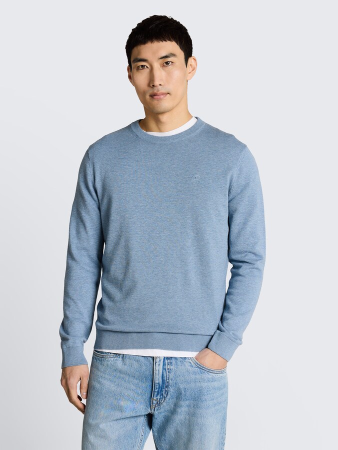 Basic Strickpullover aus Baumwolle von Men, mountain spring blue melange