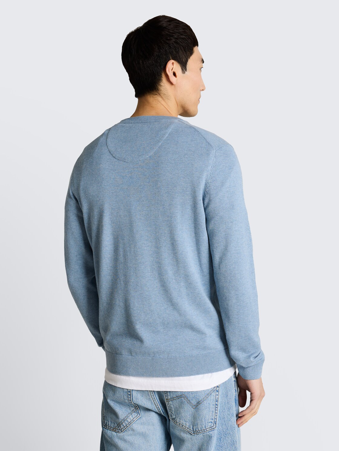 Basic Strickpullover aus Baumwolle - mountain spring blue melange