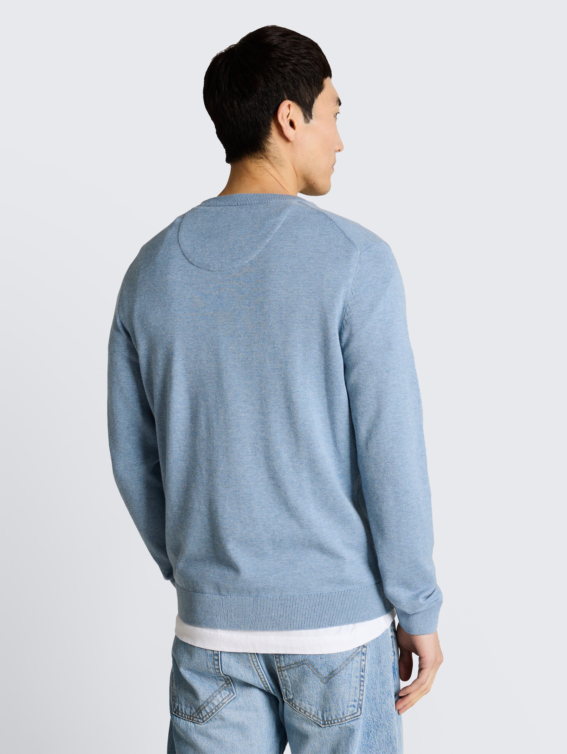 Basic Strickpullover aus Baumwolle - mountain spring blue melange