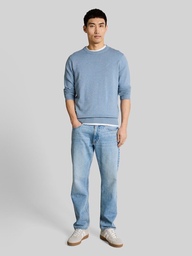 Basic Strickpullover aus Baumwolle von Men, mountain spring blue melange
