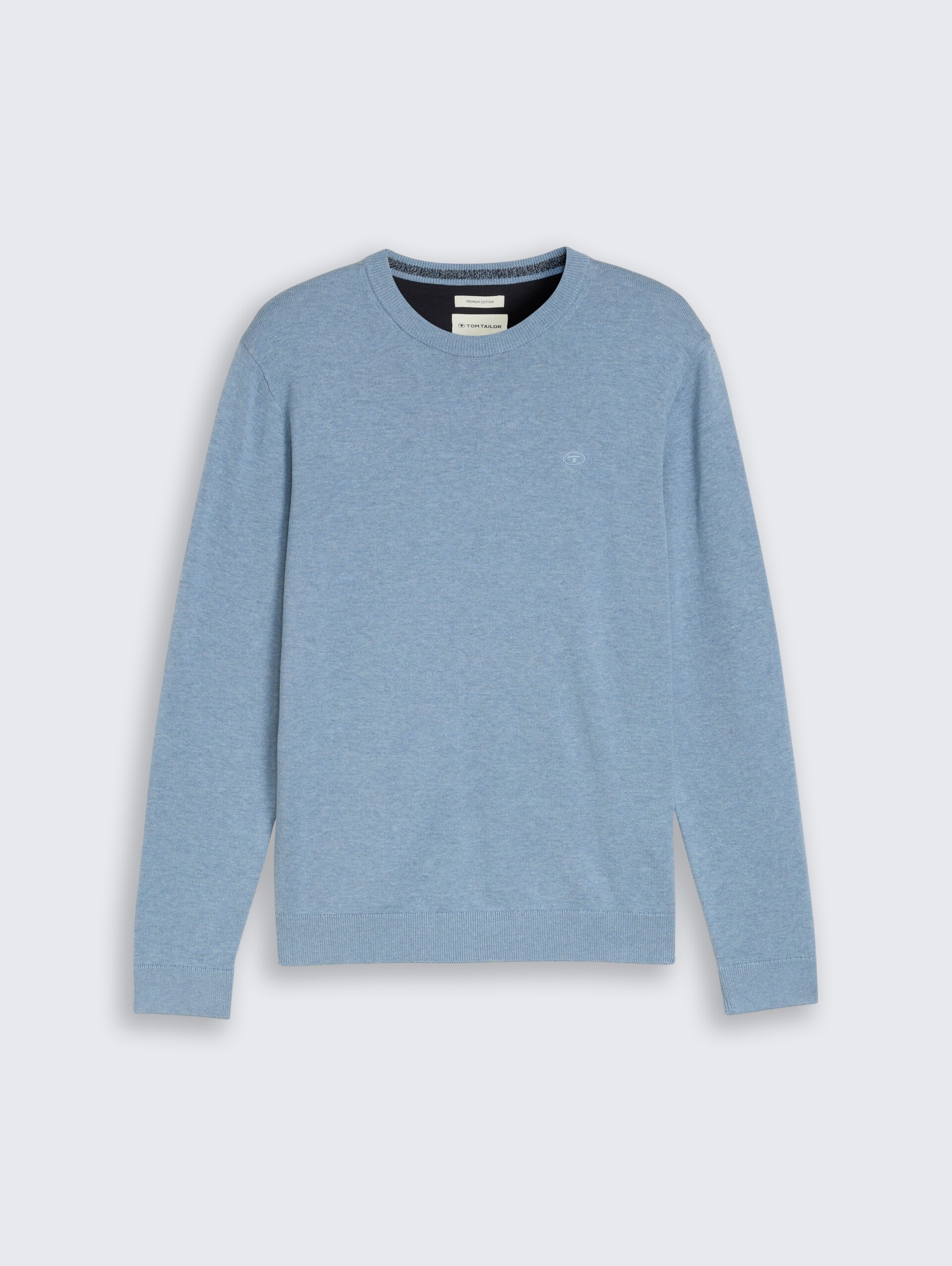 Basic Strickpullover aus Baumwolle - mountain spring blue melange