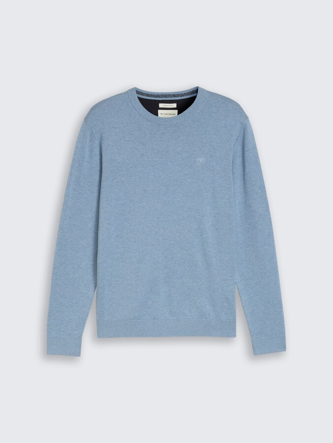 Basic Strickpullover aus Baumwolle von Men, mountain spring blue melange