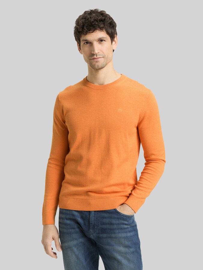 Pull en coton basique par Men, soft orange melange