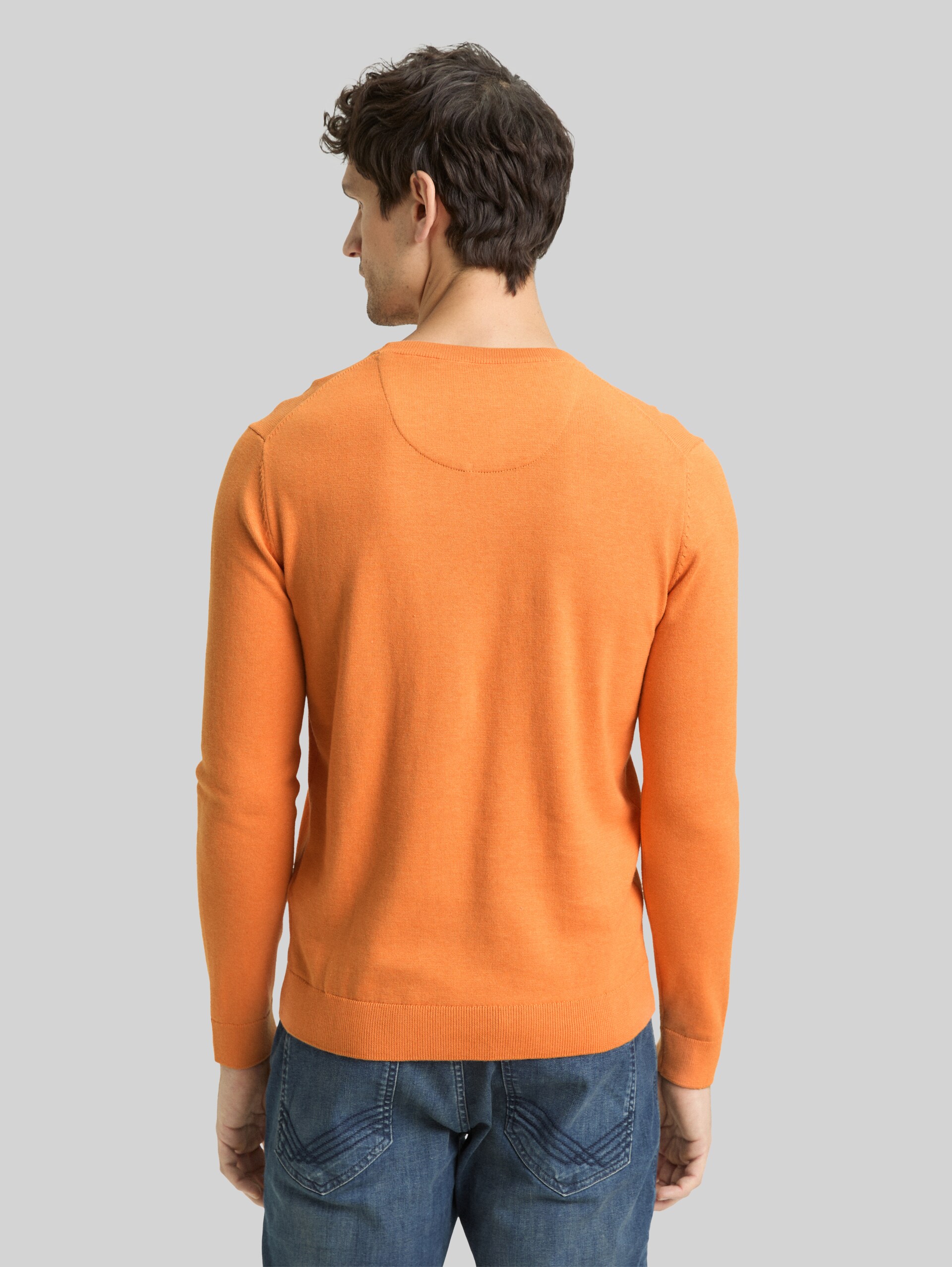 Basic Strickpullover aus Baumwolle - soft orange melange