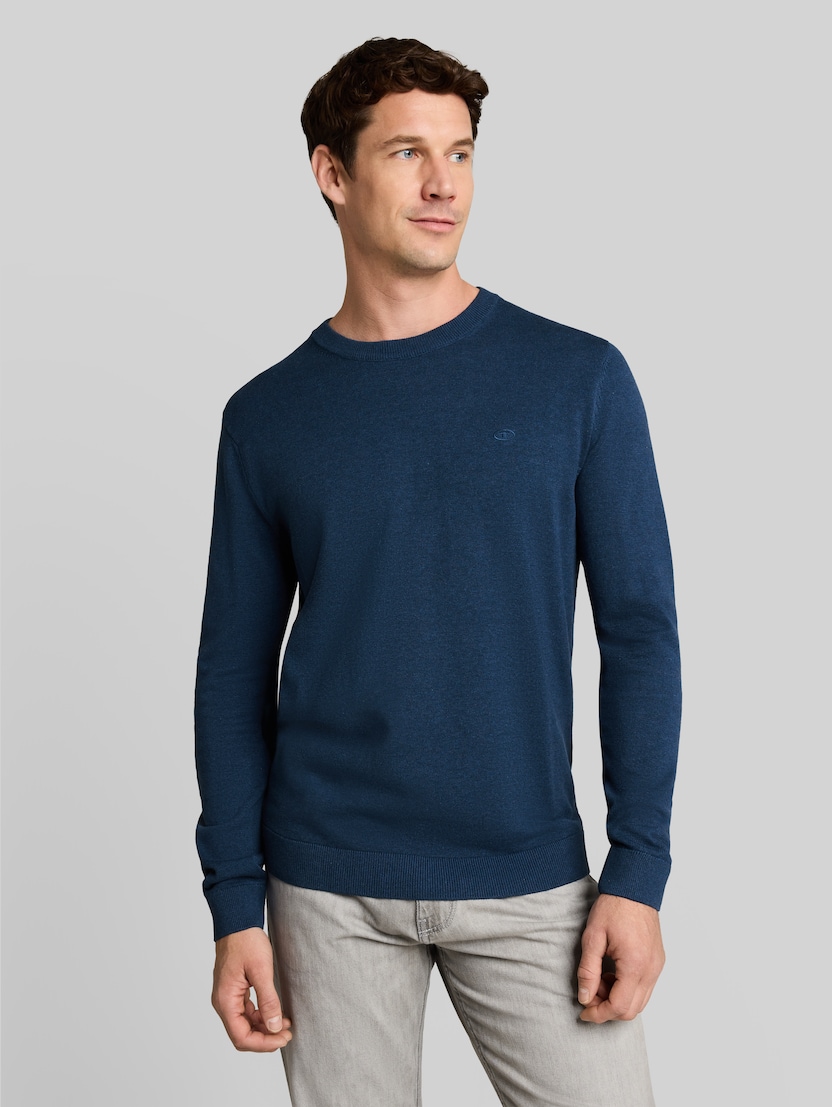 Basic cotton knitted jumper by Men, dark duck blue melange