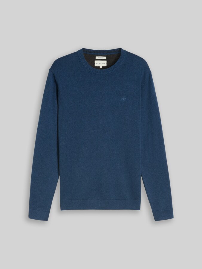 Pull en maille basique en coton par Men, dark duck blue melange