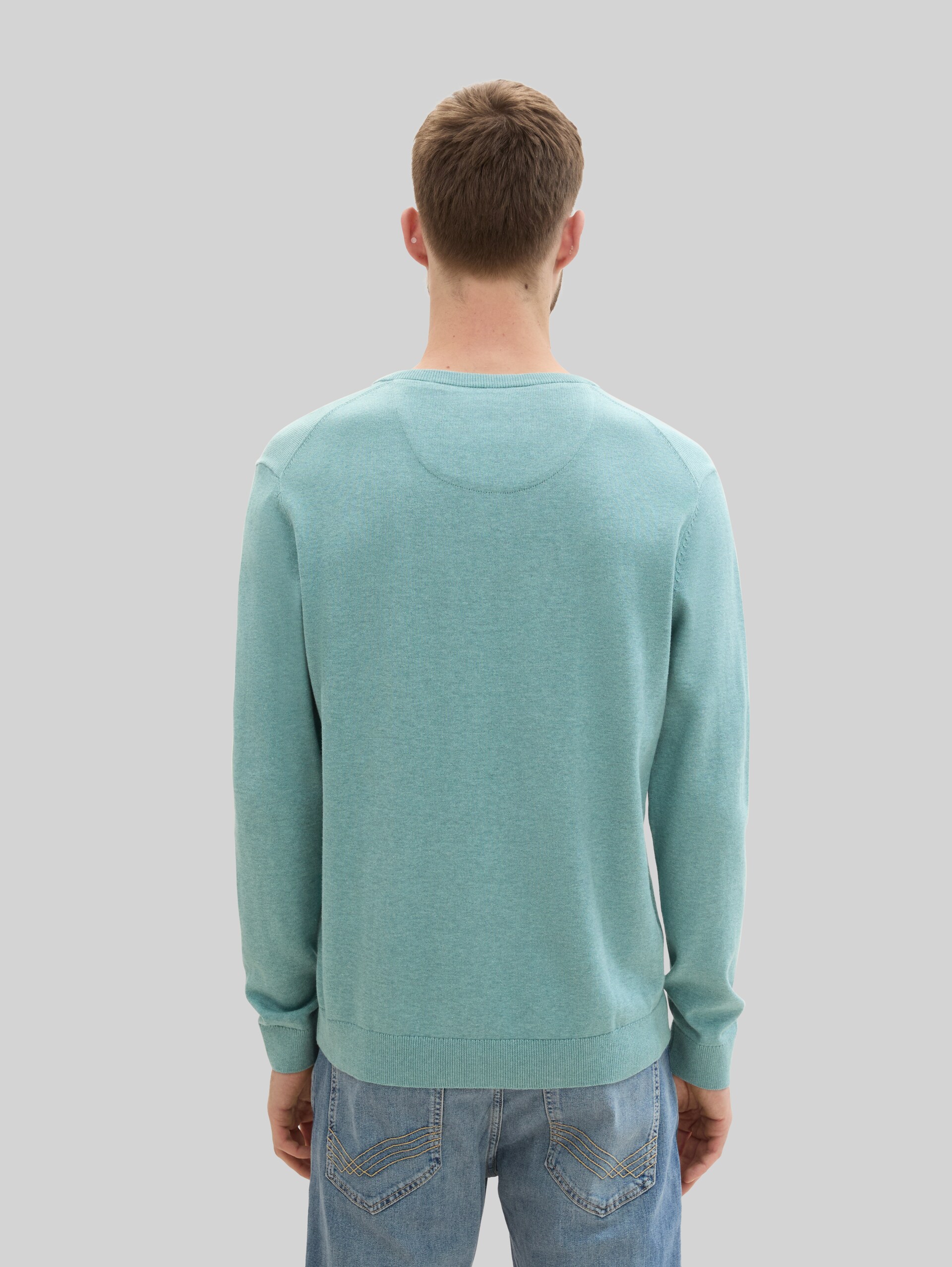 Cotton V-neck jumper - Mineral Stone Blue Melange