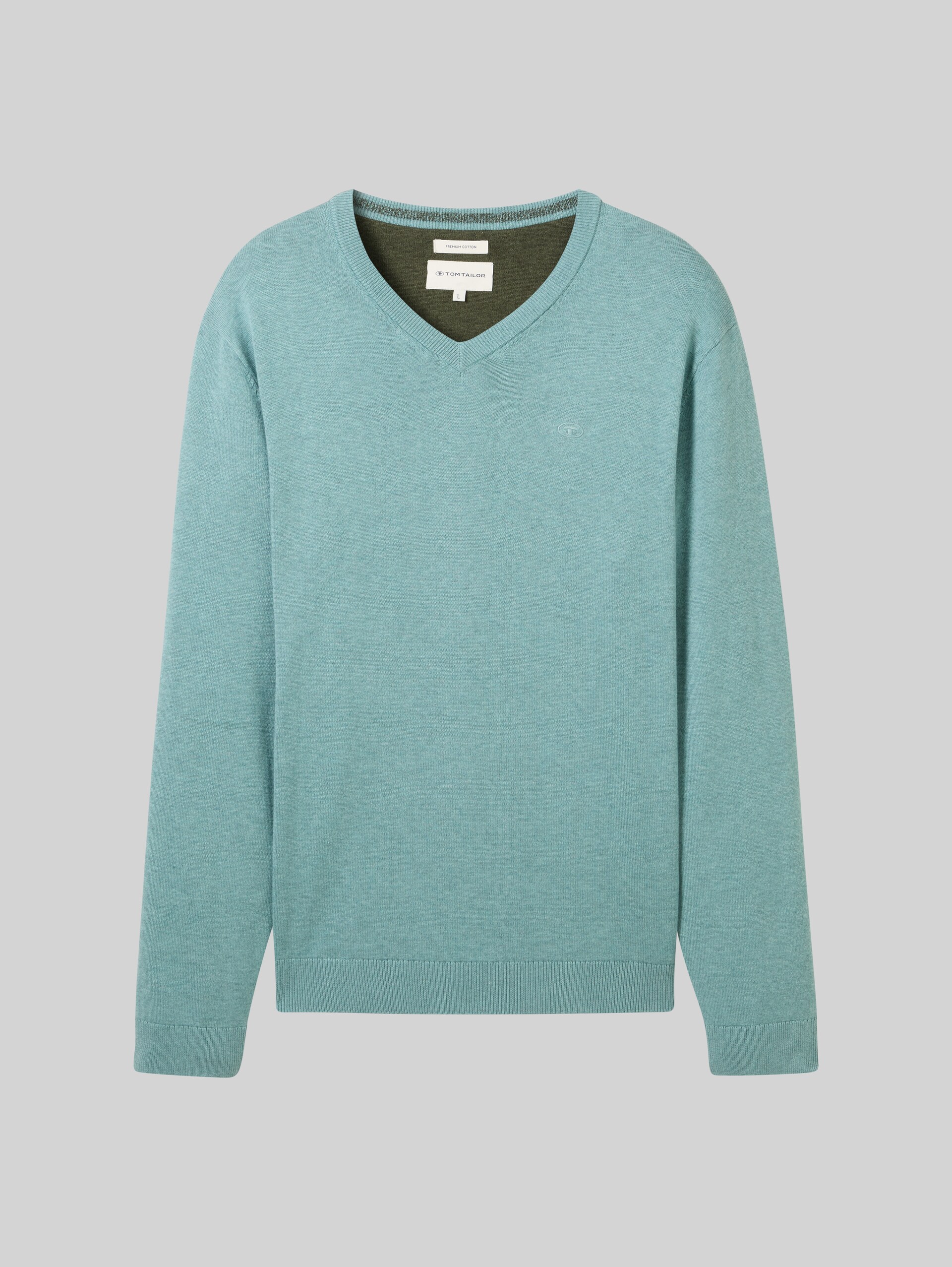 Cotton V-neck jumper - Mineral Stone Blue Melange