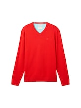 Nicht ausgewählt, Strickpullover mit V-Ausschnitt aus Baumwolle von Tom Tailor, rot