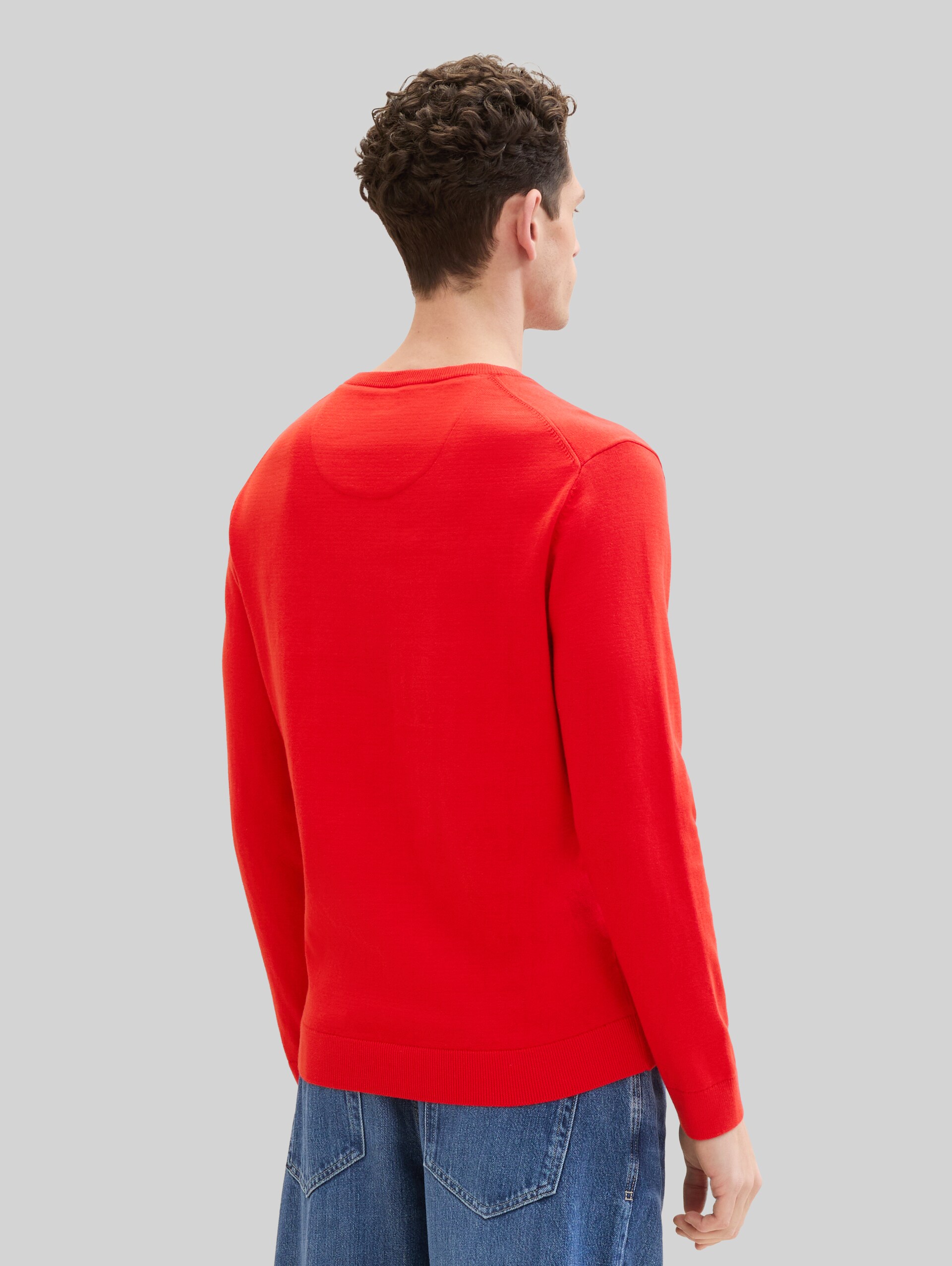 Strickpullover mit V-Ausschnitt aus Baumwolle - Basic Red