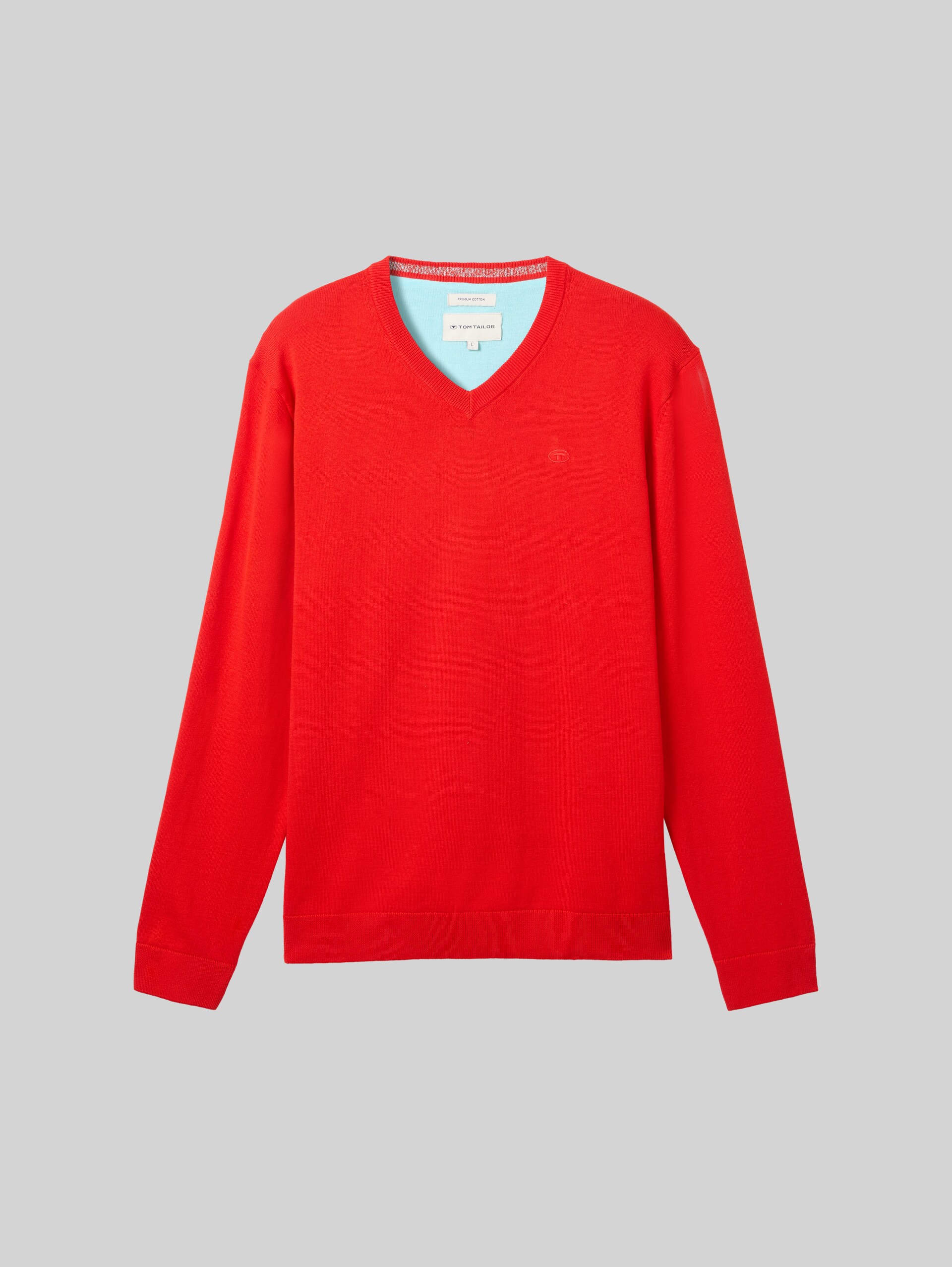 Strickpullover mit V-Ausschnitt aus Baumwolle - Basic Red