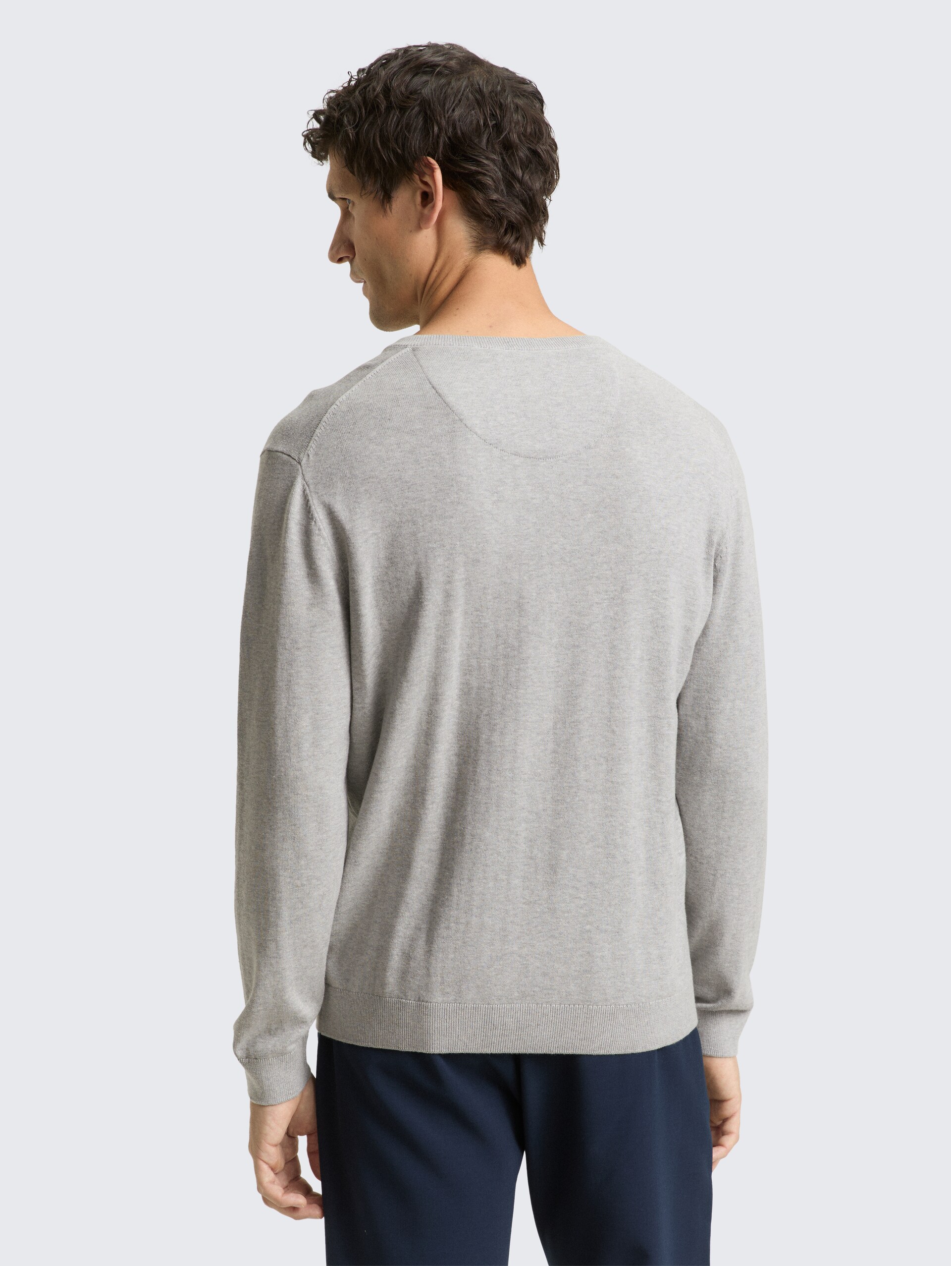 Strickpullover mit V-Ausschnitt aus Baumwolle - Light Soft Grey Melange