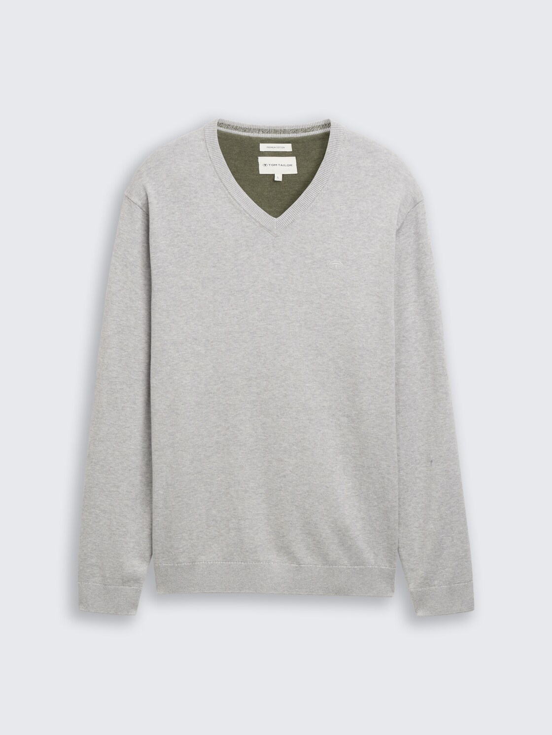 Strickpullover mit V-Ausschnitt aus Baumwolle - Light Soft Grey Melange