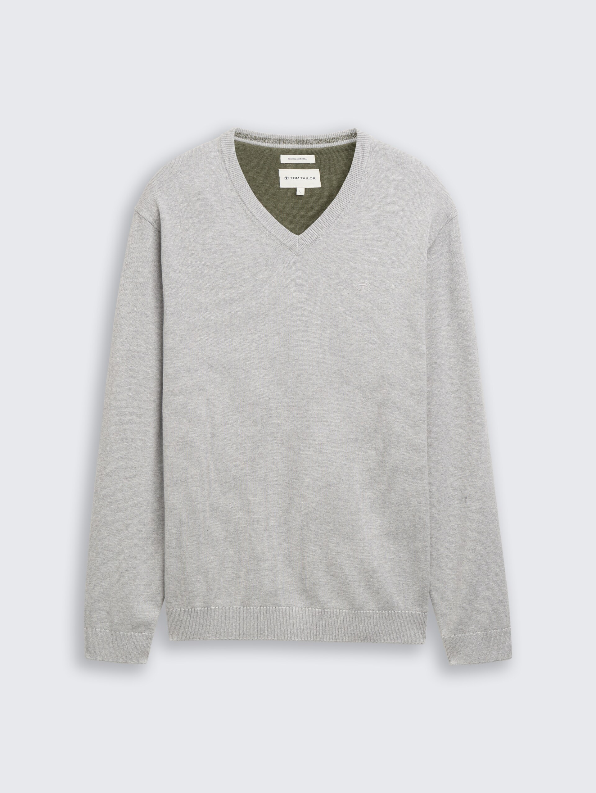 Strickpullover mit V-Ausschnitt aus Baumwolle - Light Soft Grey Melange