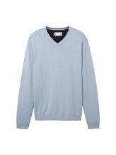 Nicht ausgewählt, Strickpullover mit V-Ausschnitt aus Baumwolle von Tom Tailor, blau