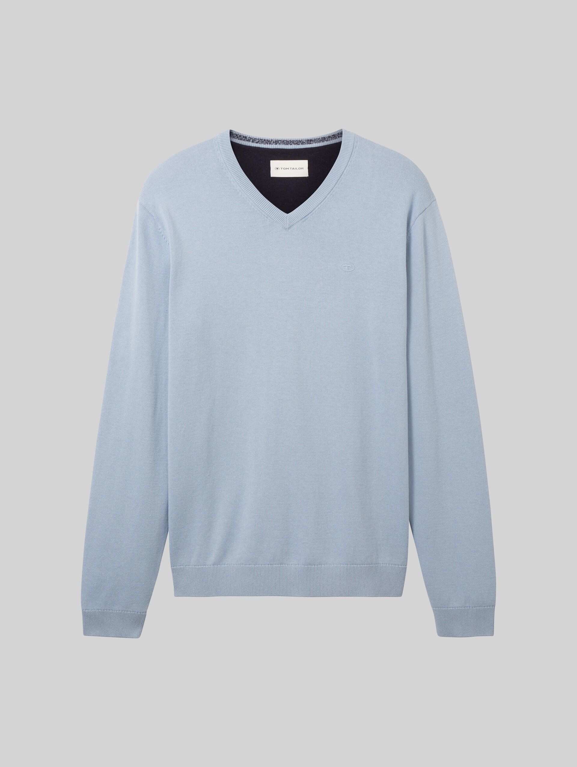 Strickpullover mit V-Ausschnitt aus Baumwolle - Foggy Blue