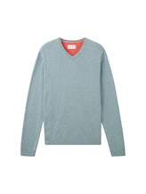 Nicht ausgewählt, Strickpullover mit V-Ausschnitt aus Baumwolle von Tom Tailor, blau