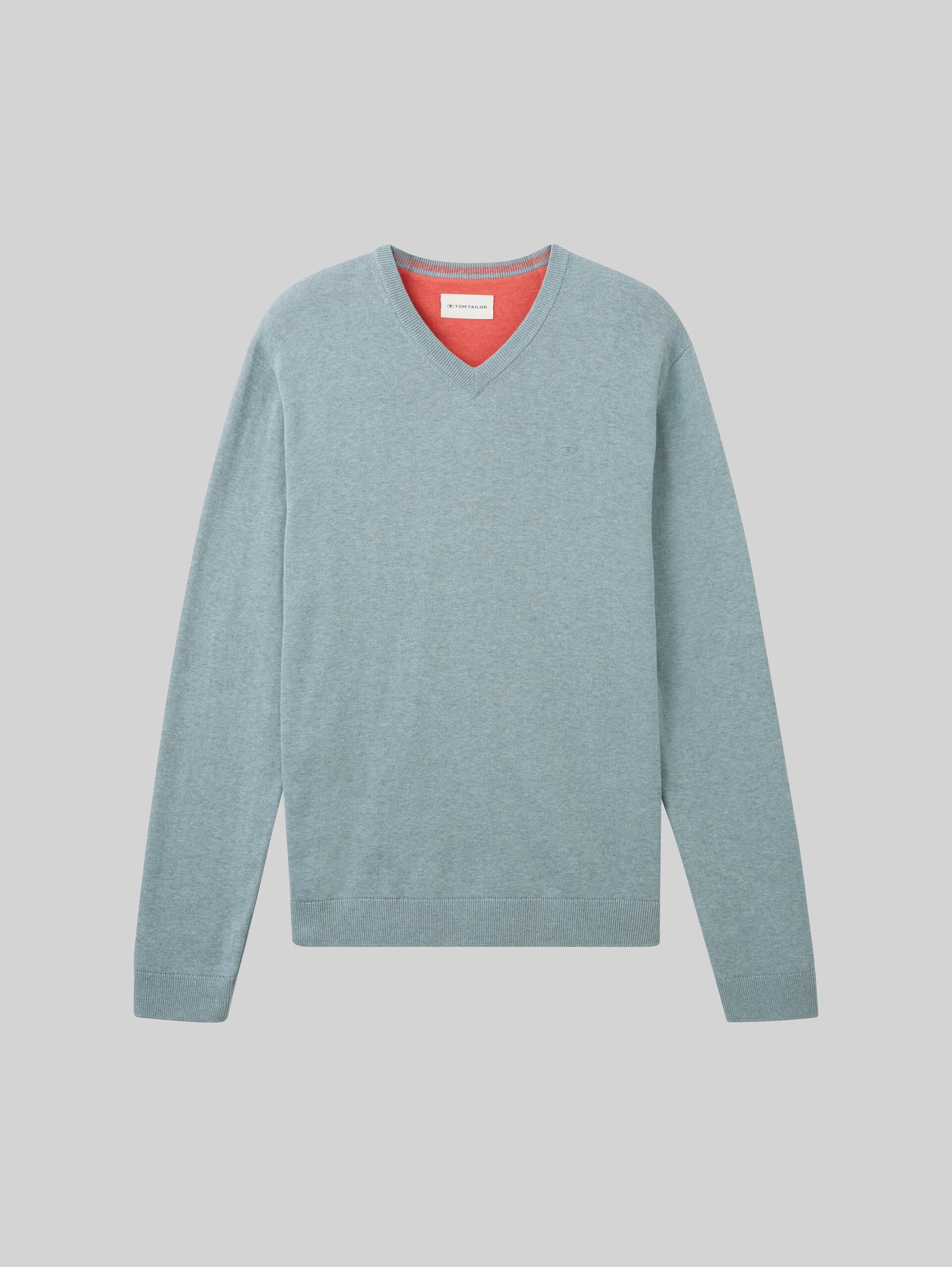 Strickpullover mit V-Ausschnitt aus Baumwolle - dusty ice melange