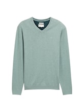 Sélectionné, Pull en coton à col en V par Tom Tailor, verdoyant