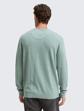 Strickpullover mit V-Ausschnitt aus Baumwolle - dark smoke green melange