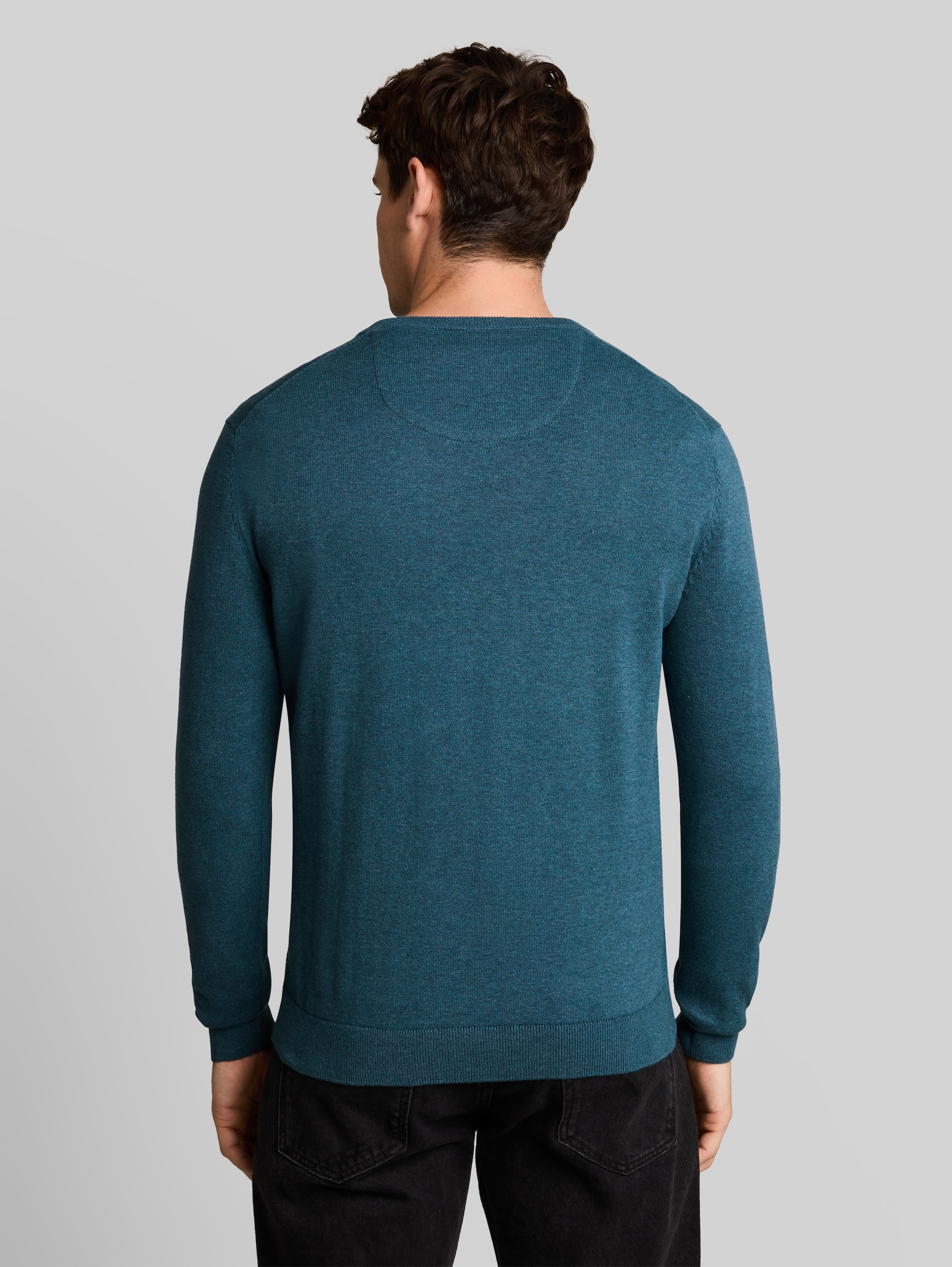 Strickpullover mit V-Ausschnitt aus Baumwolle - dark green melange