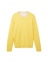 Nicht ausgewählt, Strickpullover mit V-Ausschnitt aus Baumwolle von Tom Tailor, gelb