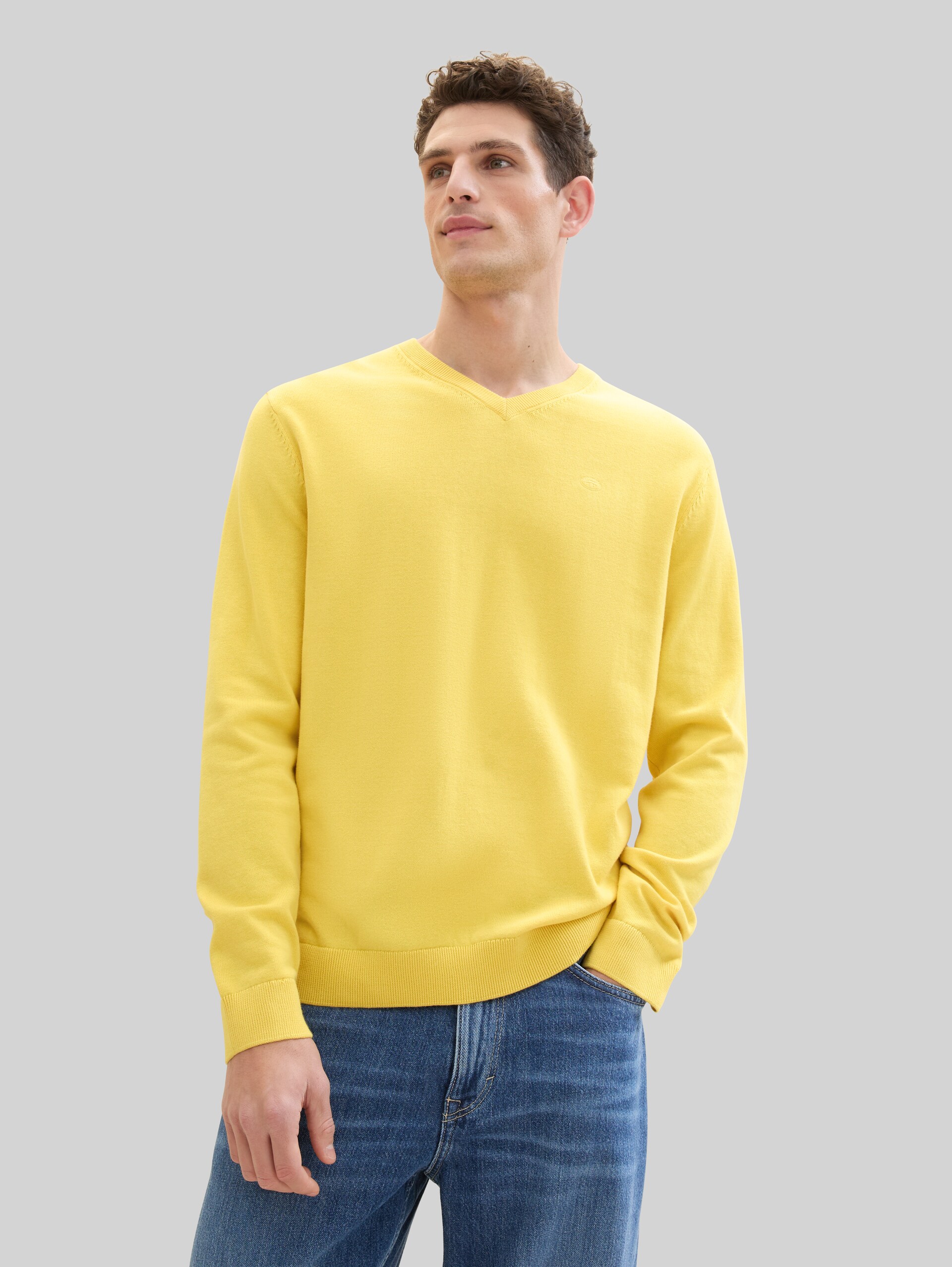 Pull en maille à col en V en coton - sunny yellow