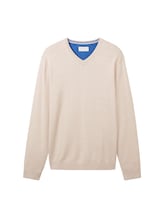 Nicht ausgewählt, Strickpullover mit V-Ausschnitt aus Baumwolle von Tom Tailor, braun