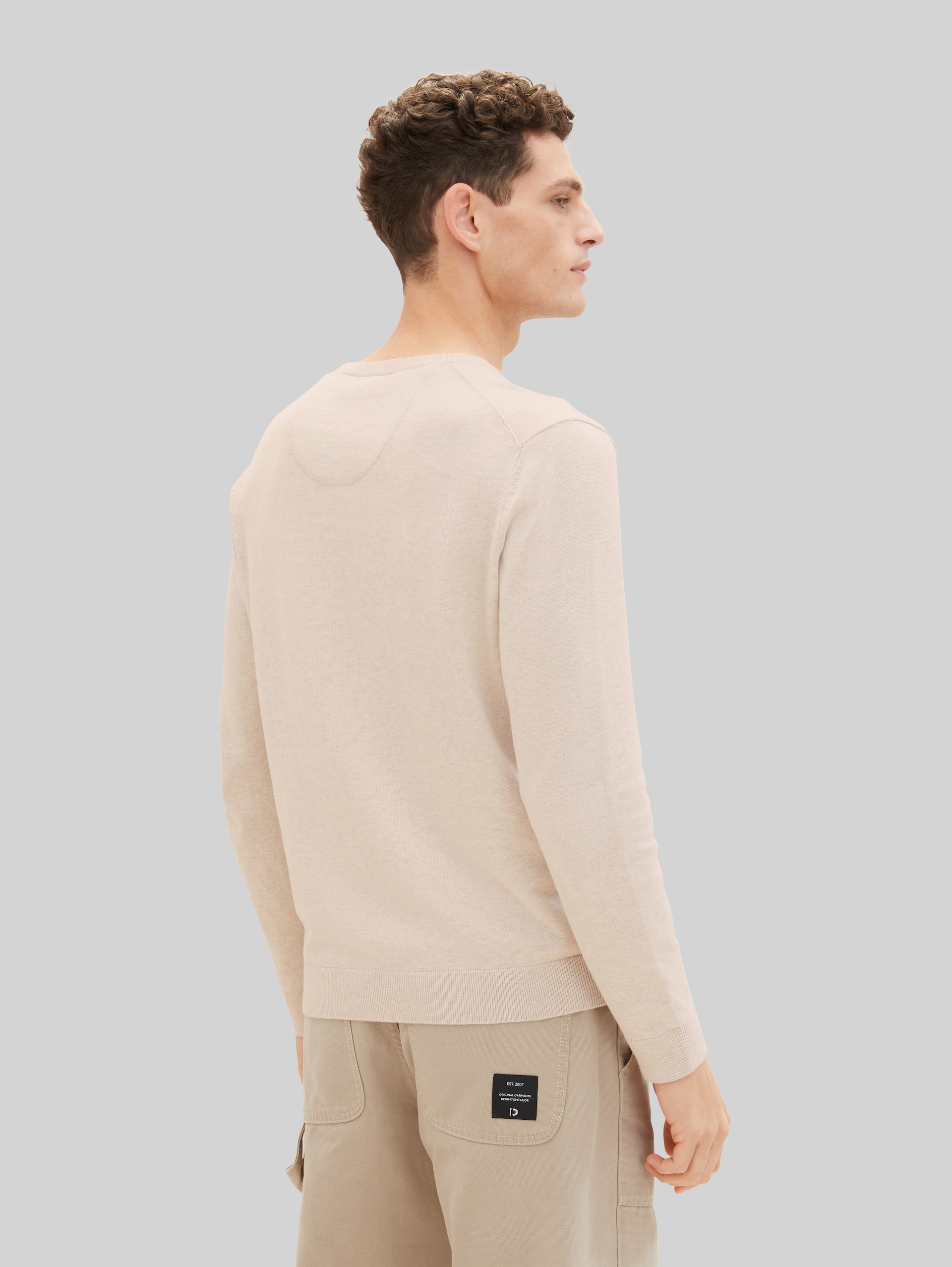 Pull en maille à col en V en coton - silver ecru light melange