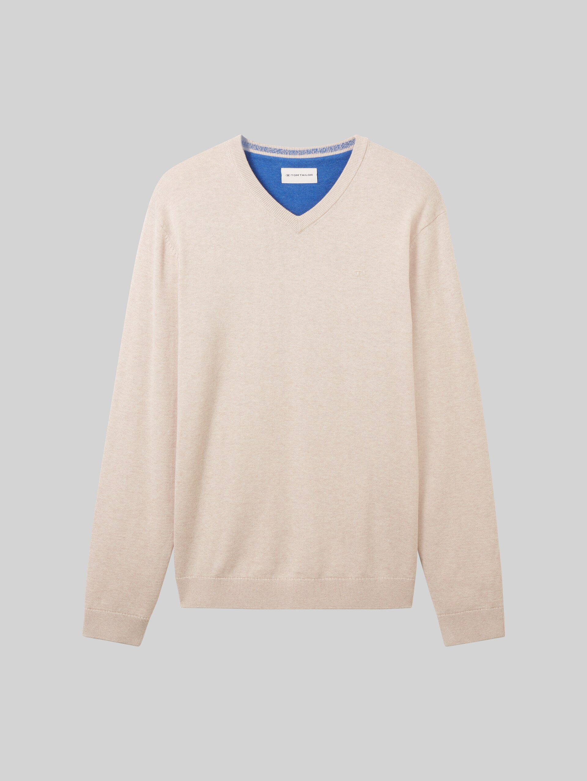 Pull en maille à col en V en coton - silver ecru light melange