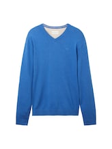 Nicht ausgewählt, Strickpullover mit V-Ausschnitt aus Baumwolle von Tom Tailor, blau