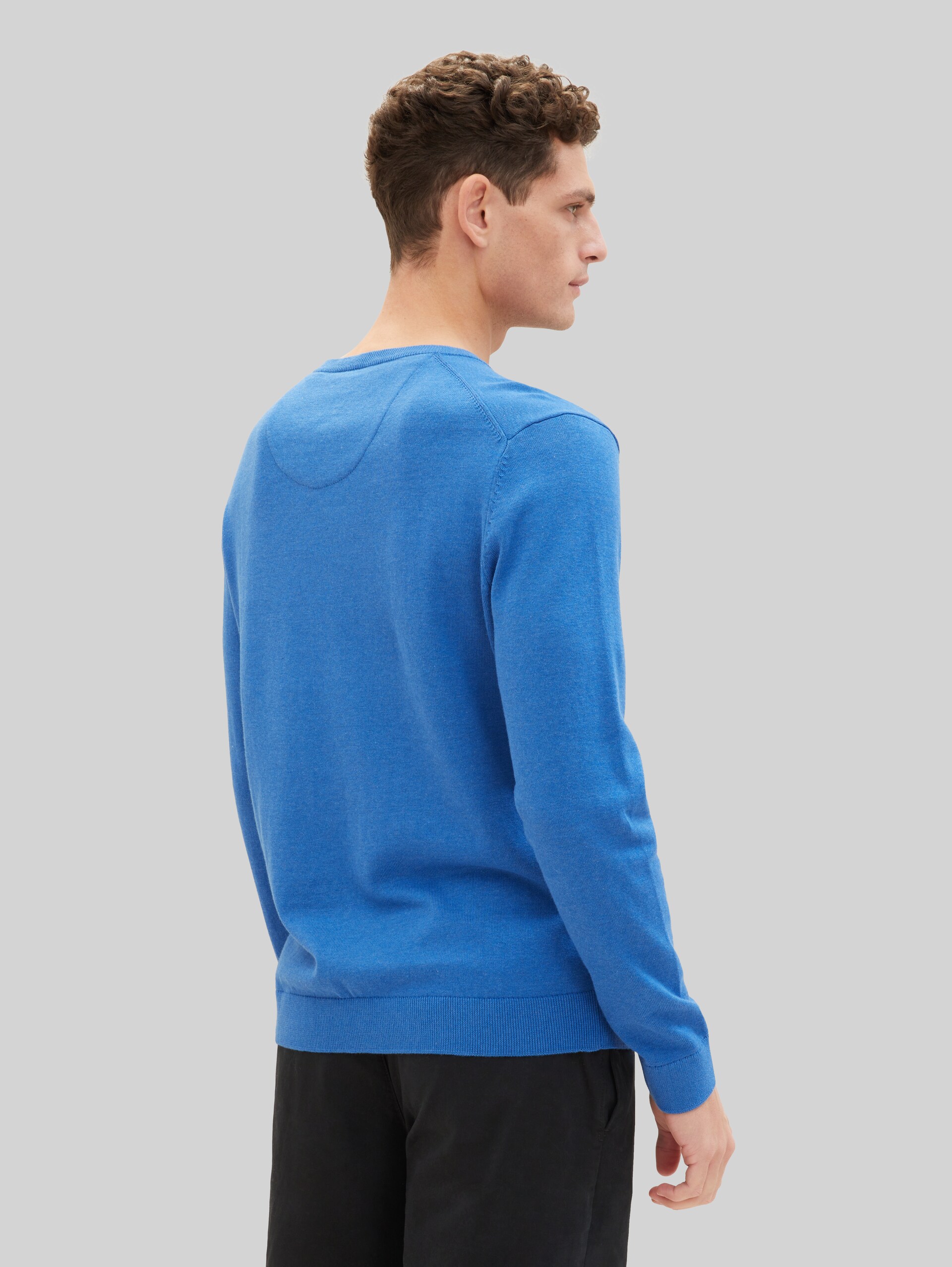 Strickpullover mit V-Ausschnitt aus Baumwolle - sure blue melange