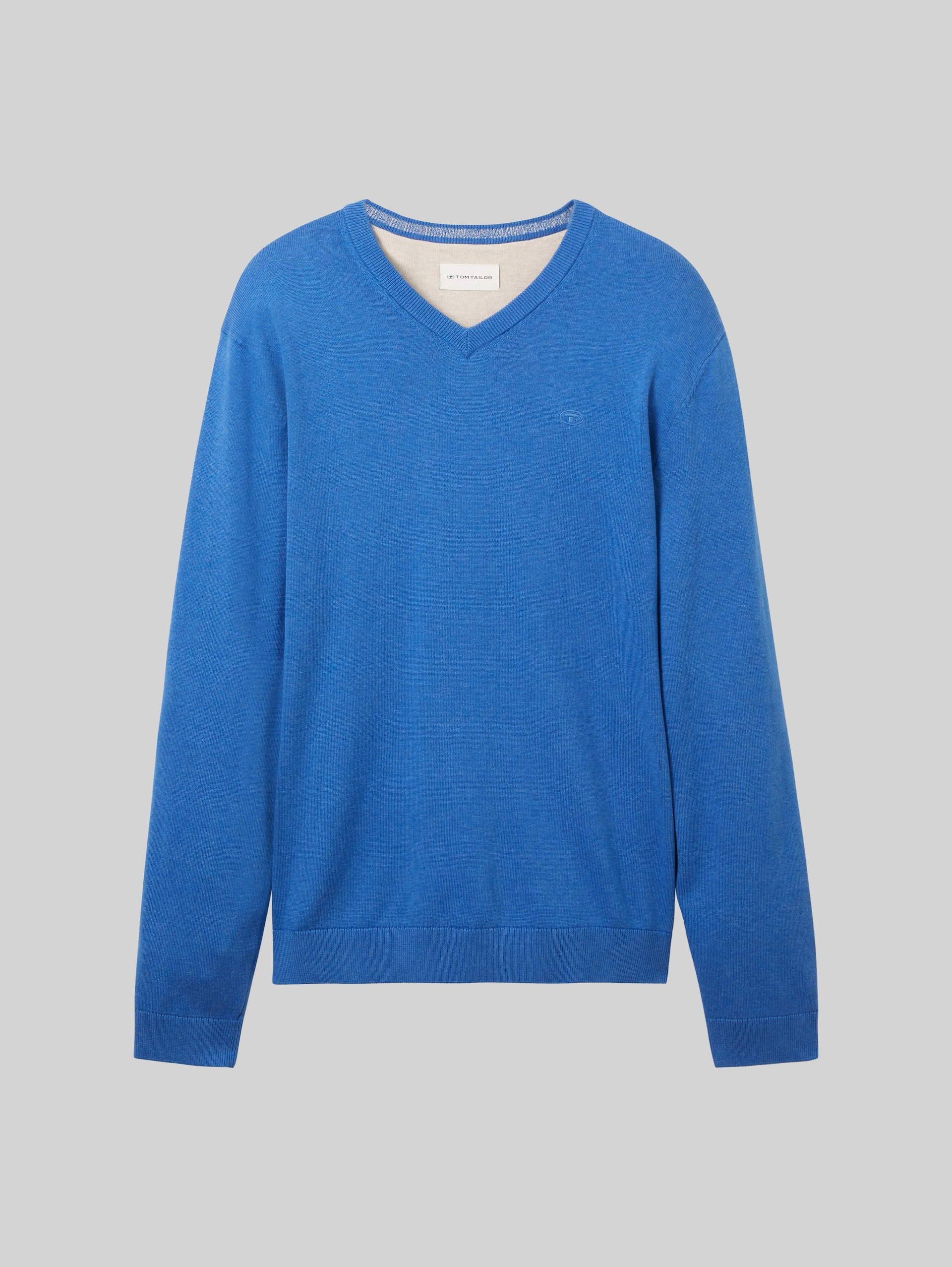 Strickpullover mit V-Ausschnitt aus Baumwolle - sure blue melange