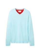 Nicht ausgewählt, Strickpullover mit V-Ausschnitt aus Baumwolle von Tom Tailor, blau