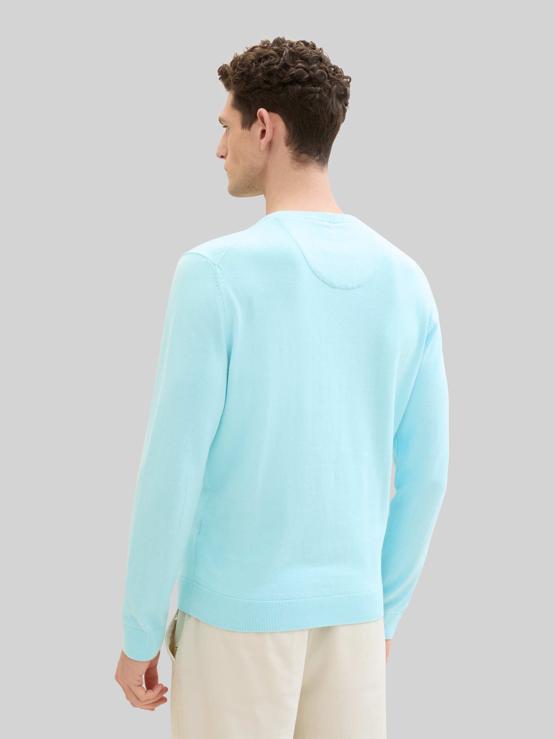 Strickpullover mit V-Ausschnitt aus Baumwolle - caribbean turquoise
