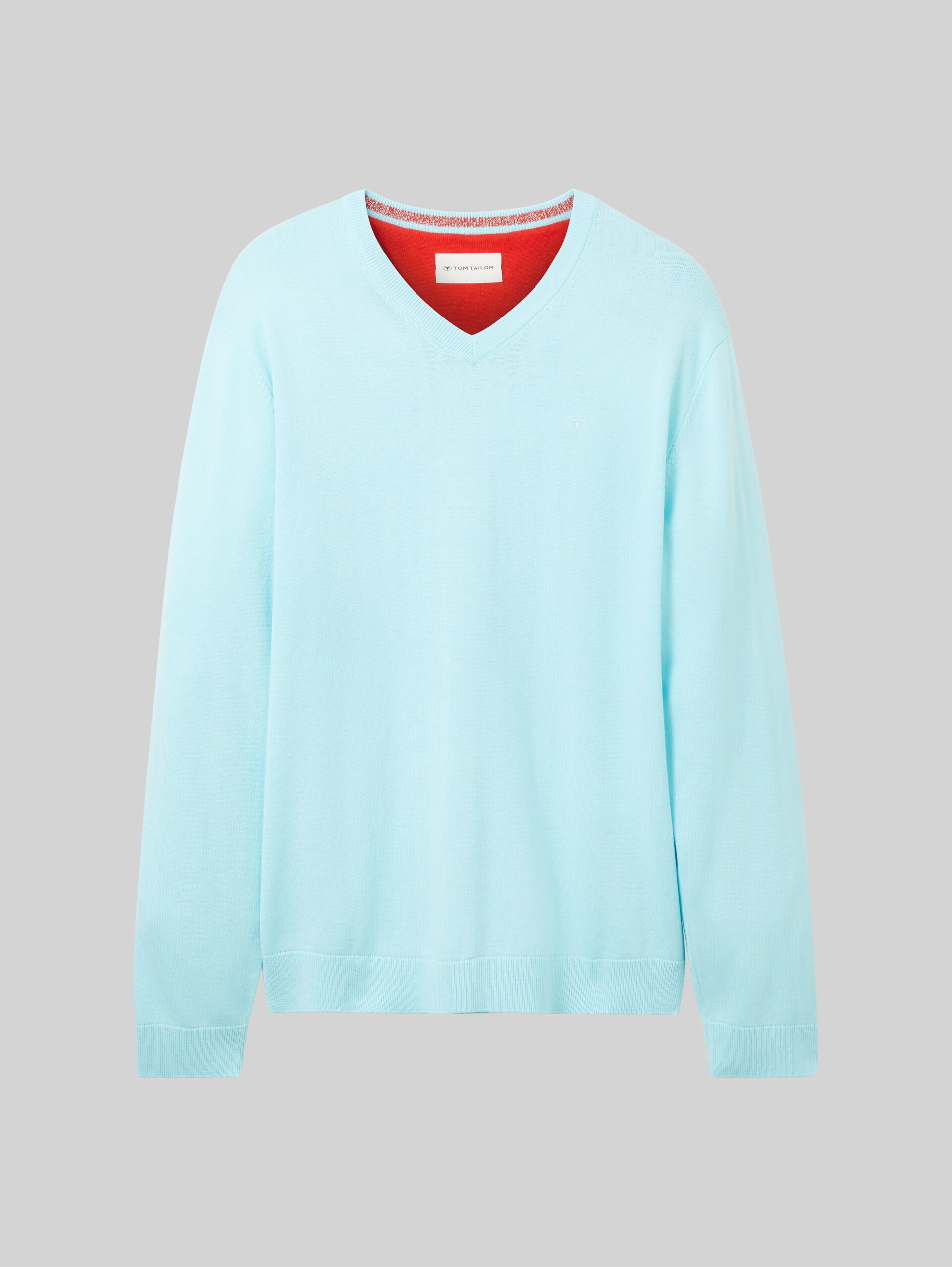 Strickpullover mit V-Ausschnitt aus Baumwolle - caribbean turquoise