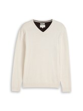 Sélectionné, Pull en coton à col en V par Tom Tailor, blanc