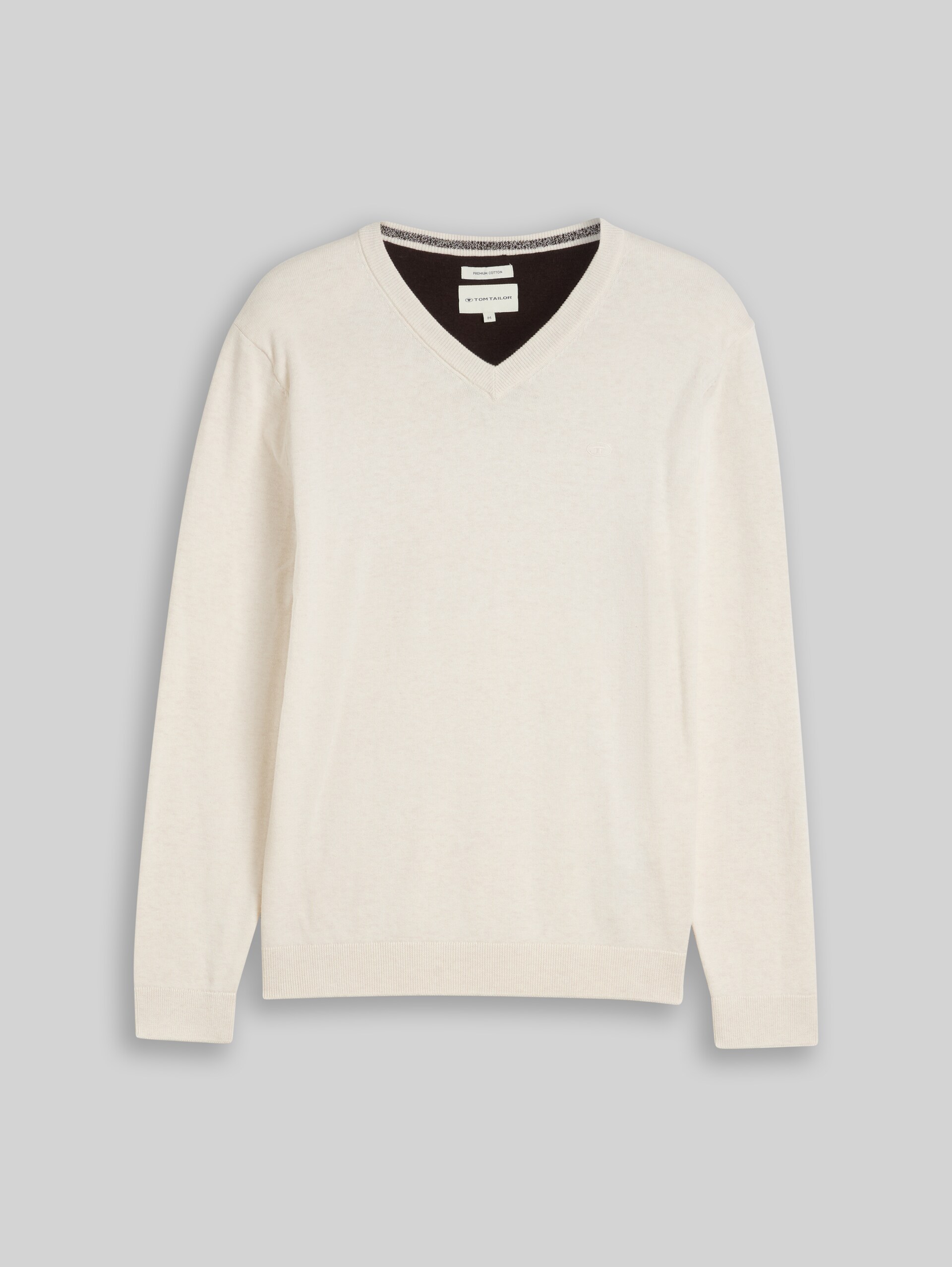 Pull en coton à col en V - soft buttercream melange