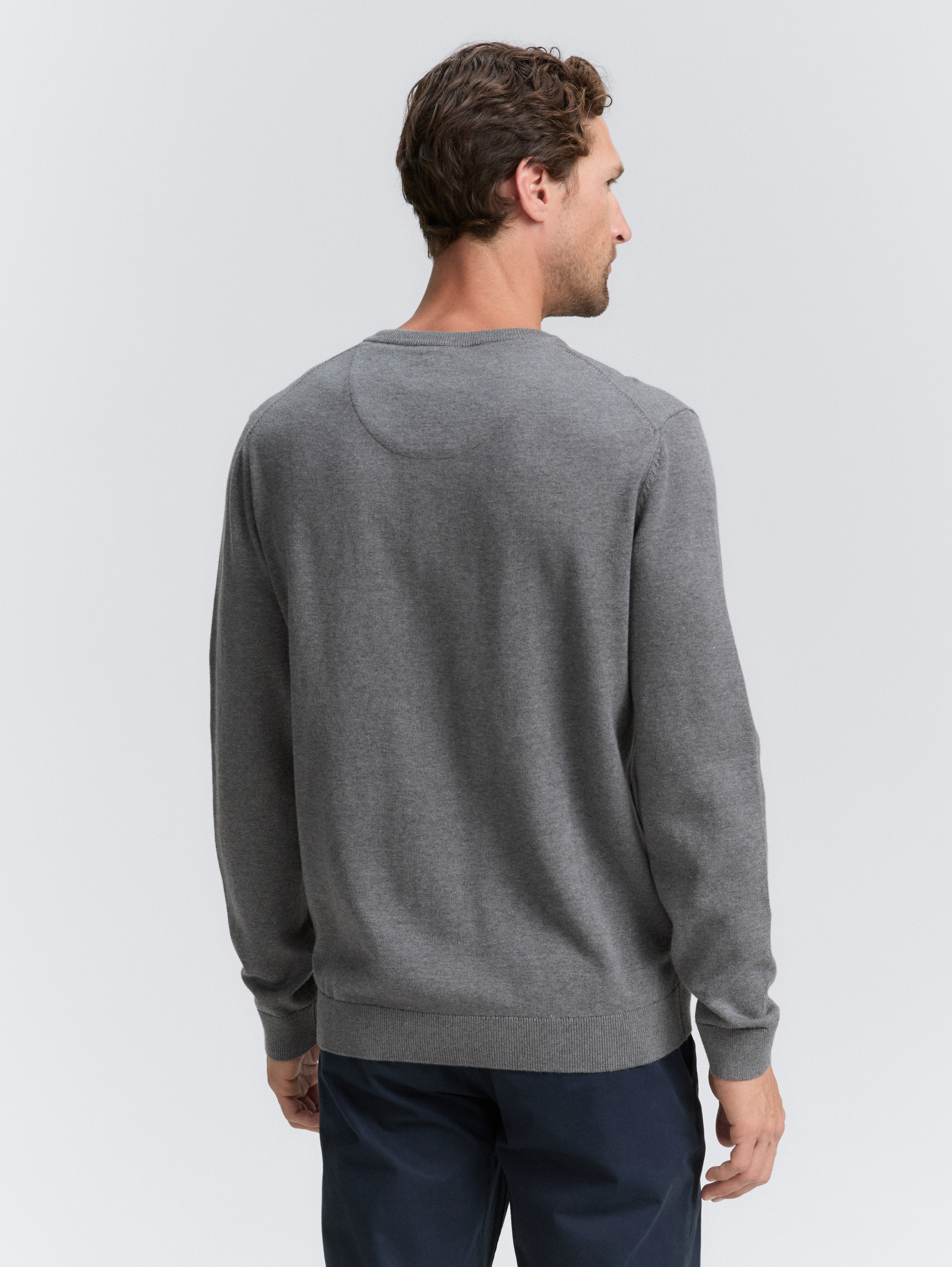 Gebreide trui met V-hals van katoen - classic dark grey melange