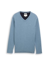 Geselecteerd, Gebreide trui met V-hals van katoen door Tom Tailor, blauw