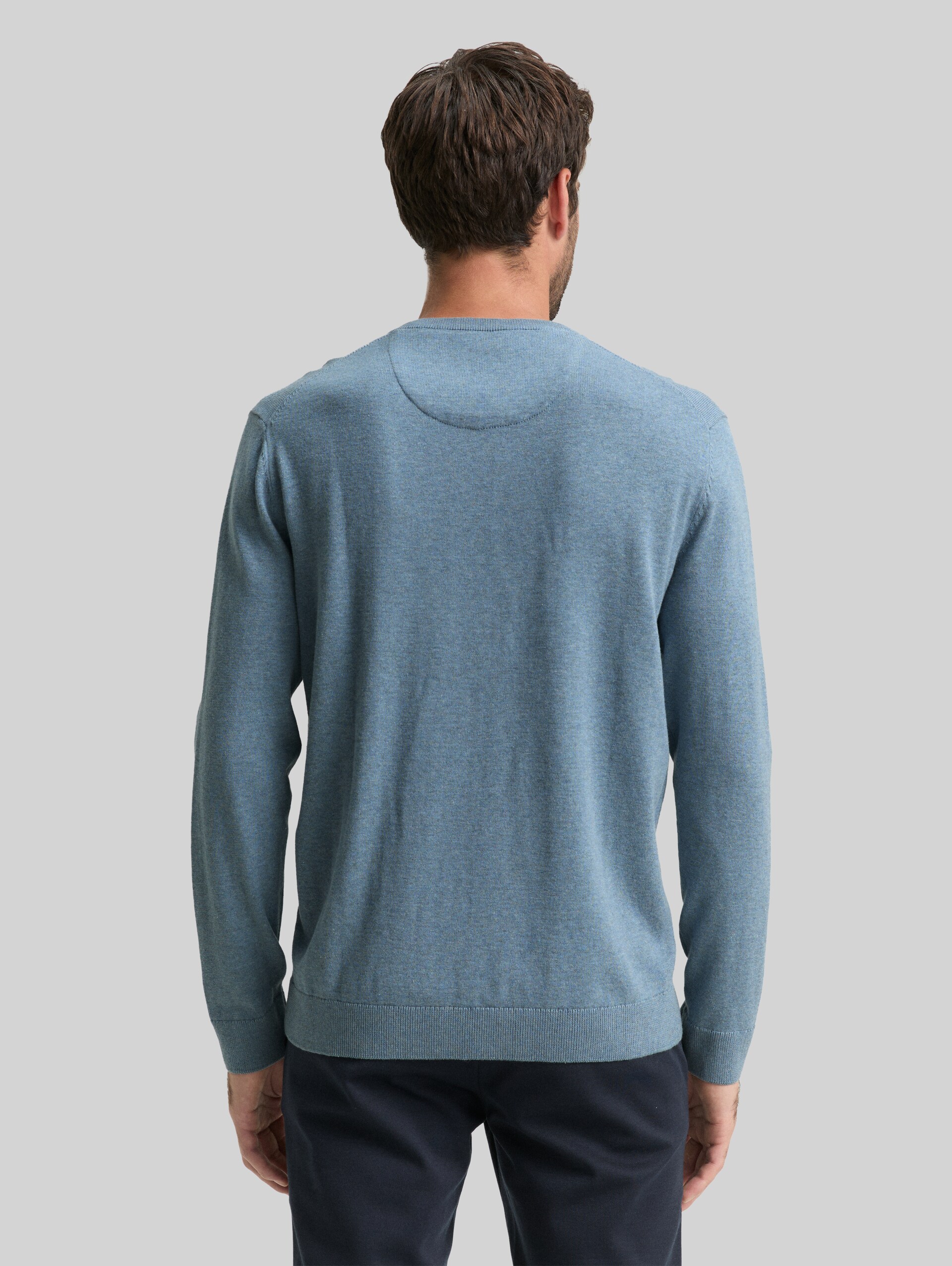 Pull en coton à col en V - faded blue melange