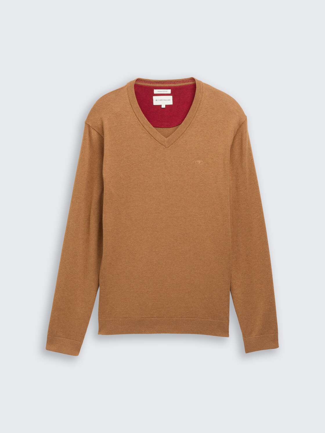 Strickpullover mit V-Ausschnitt aus Baumwolle - mid brown melange