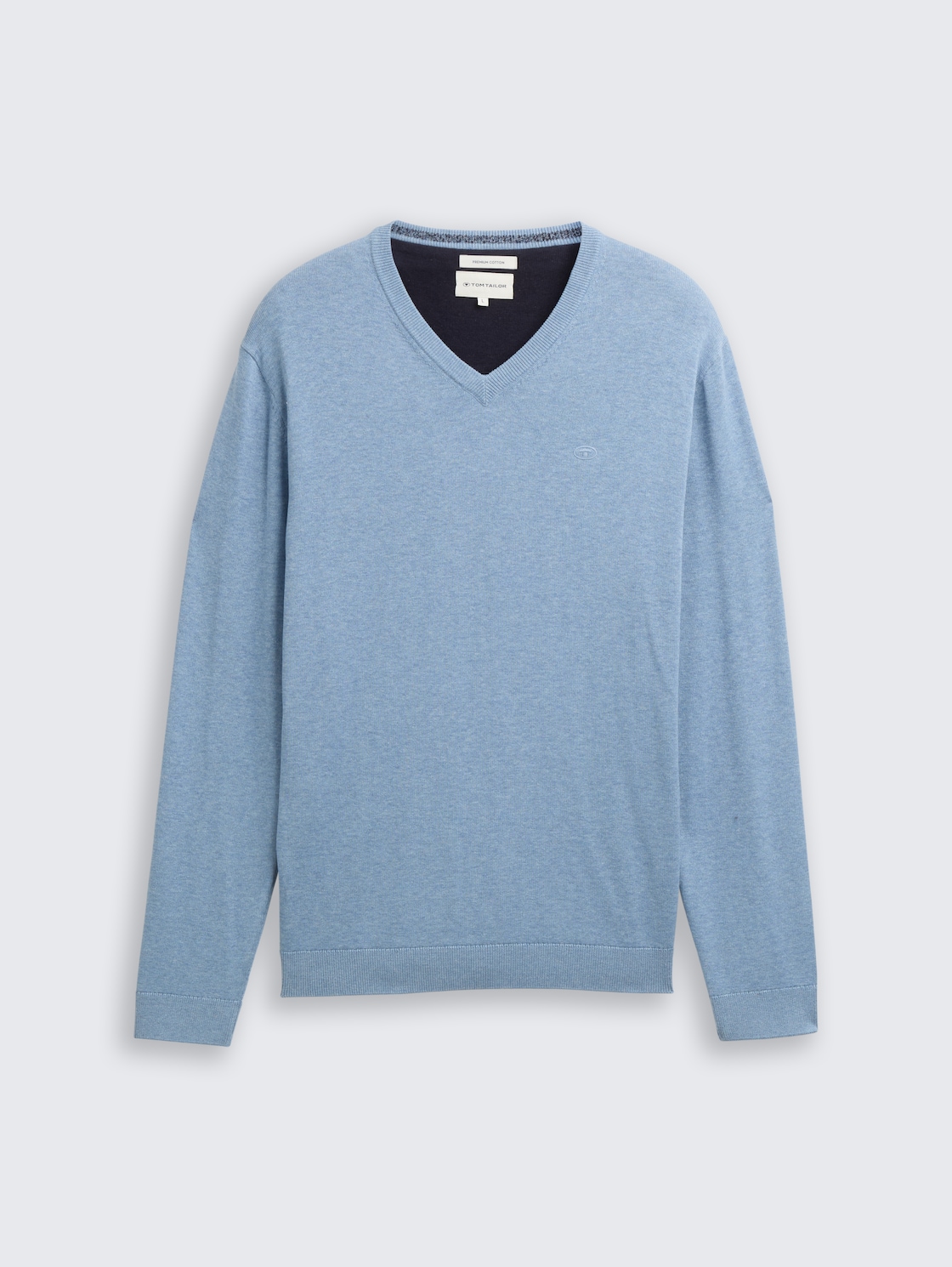 Strickpullover mit V-Ausschnitt aus Baumwolle - mountain spring blue melange