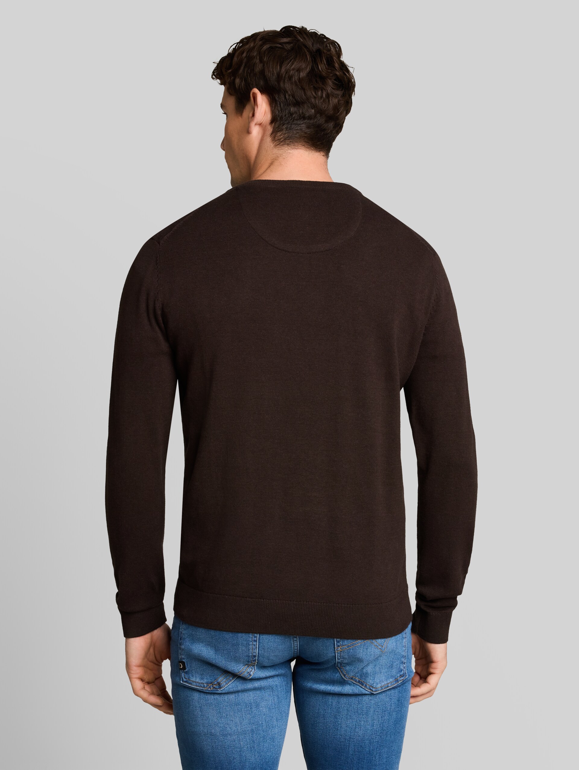 Strickpullover mit V-Ausschnitt aus Baumwolle - dark chocolate brown melange