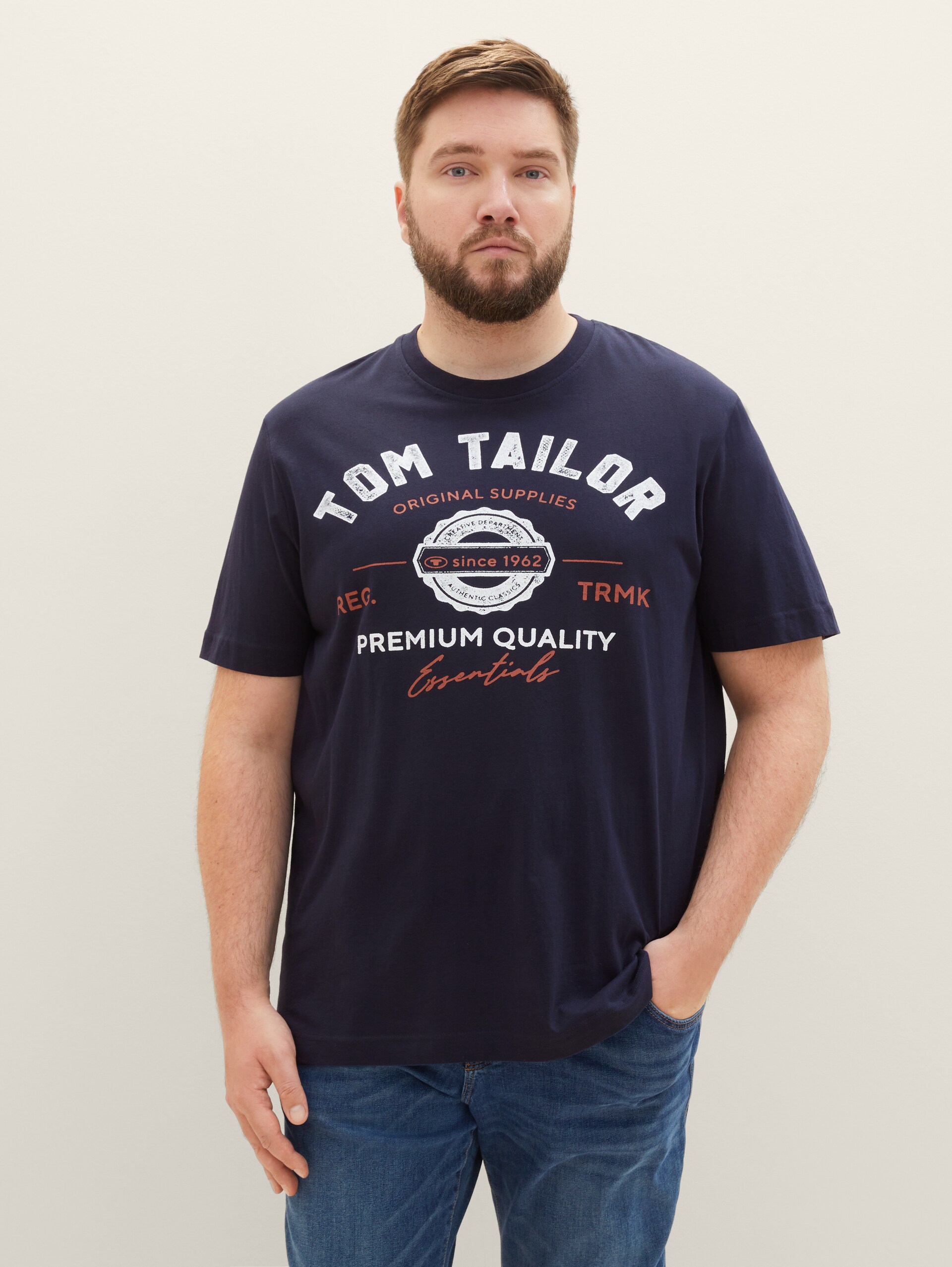 Plus Size - T-Shirt mit Logo Print - sky captain blue