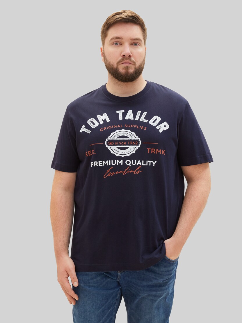 Plus Size - T-shirt met logoprint door Men Plus Size, sky captain blue