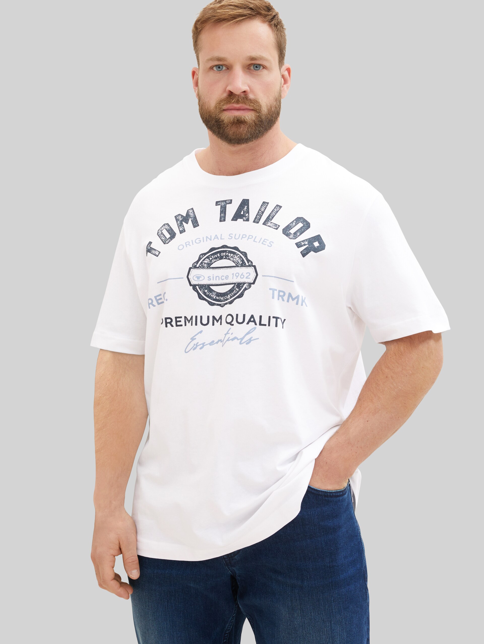 Plus Size - T-shirt with logo print - White - Model front view