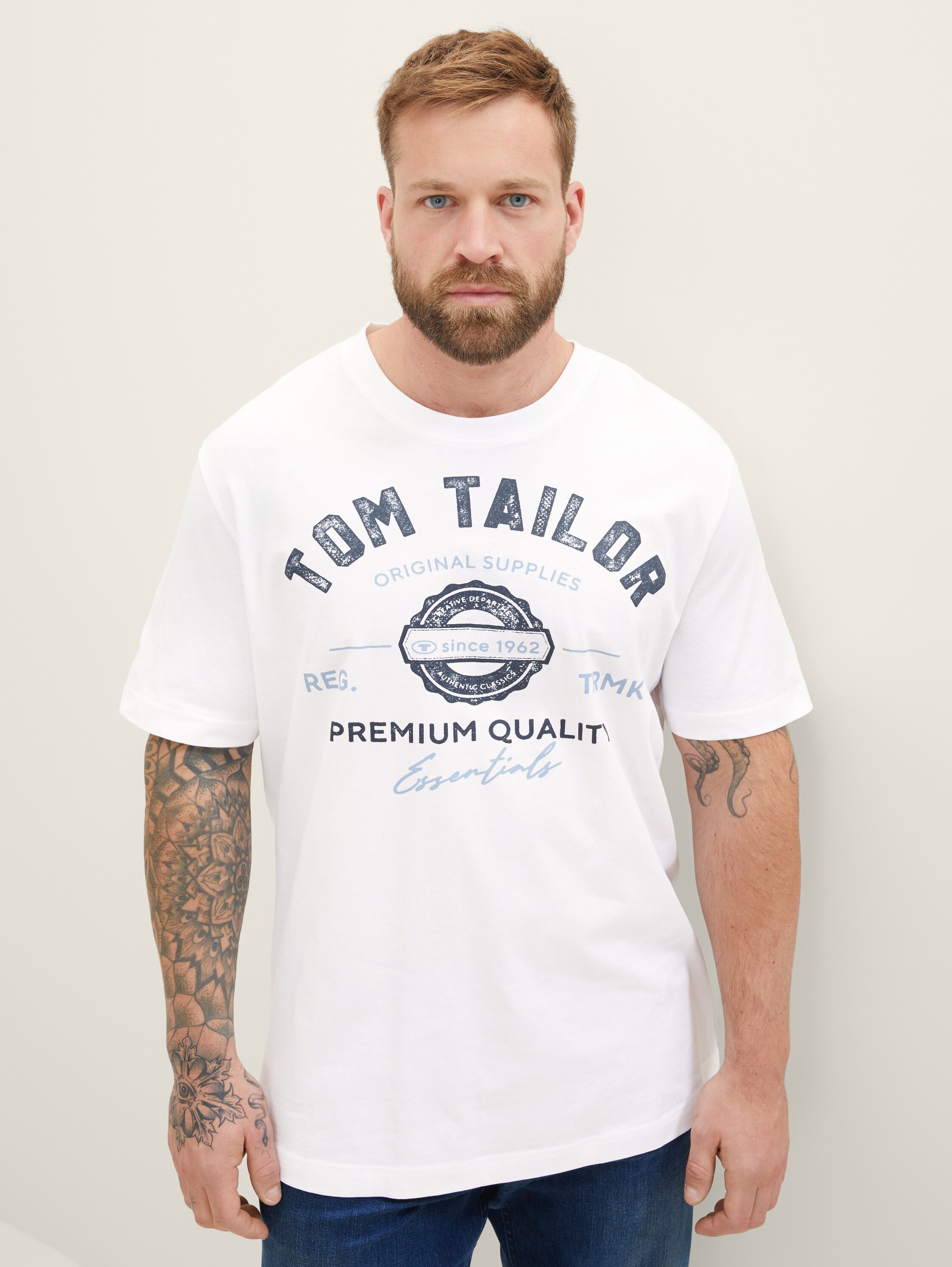 Plus - T-shirt met logoprint - White